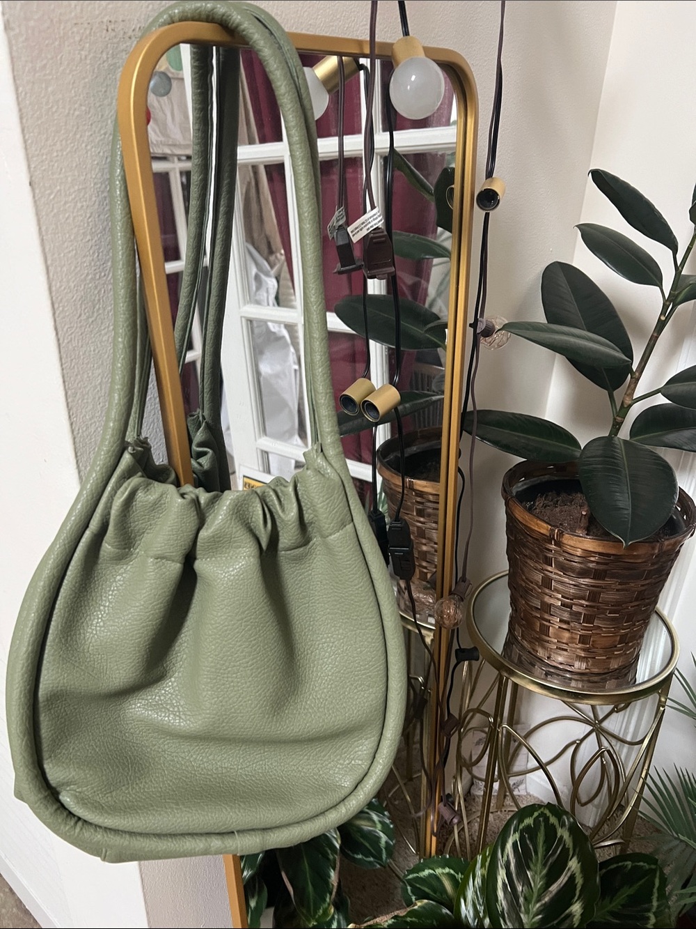 Olive Green Drawstring Shoulder Bag